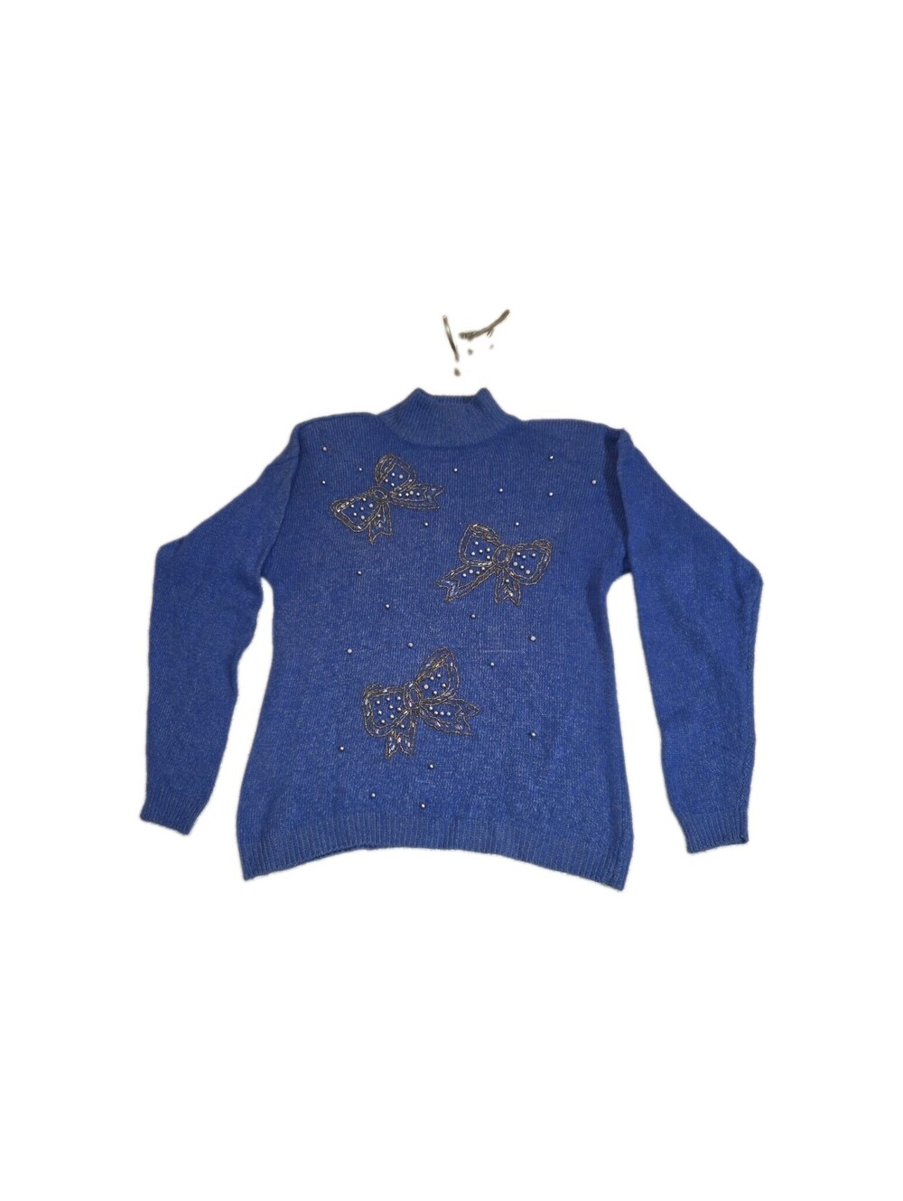 Vtg Dana Scott Sweater Sz M Silk/angora Blend Blue With Beaded Bows 90s